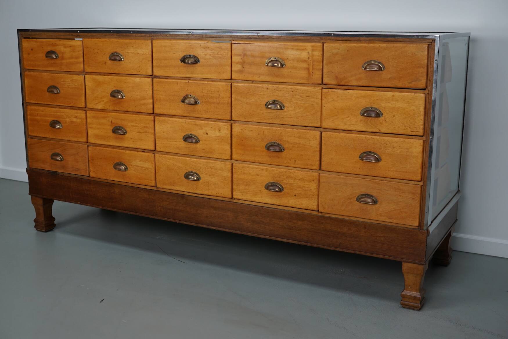 Vintage British maple & oak haberdashery cabinet or shop counter, 1930s