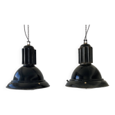 Pair of antique industrial pendant lights XL 38 cm