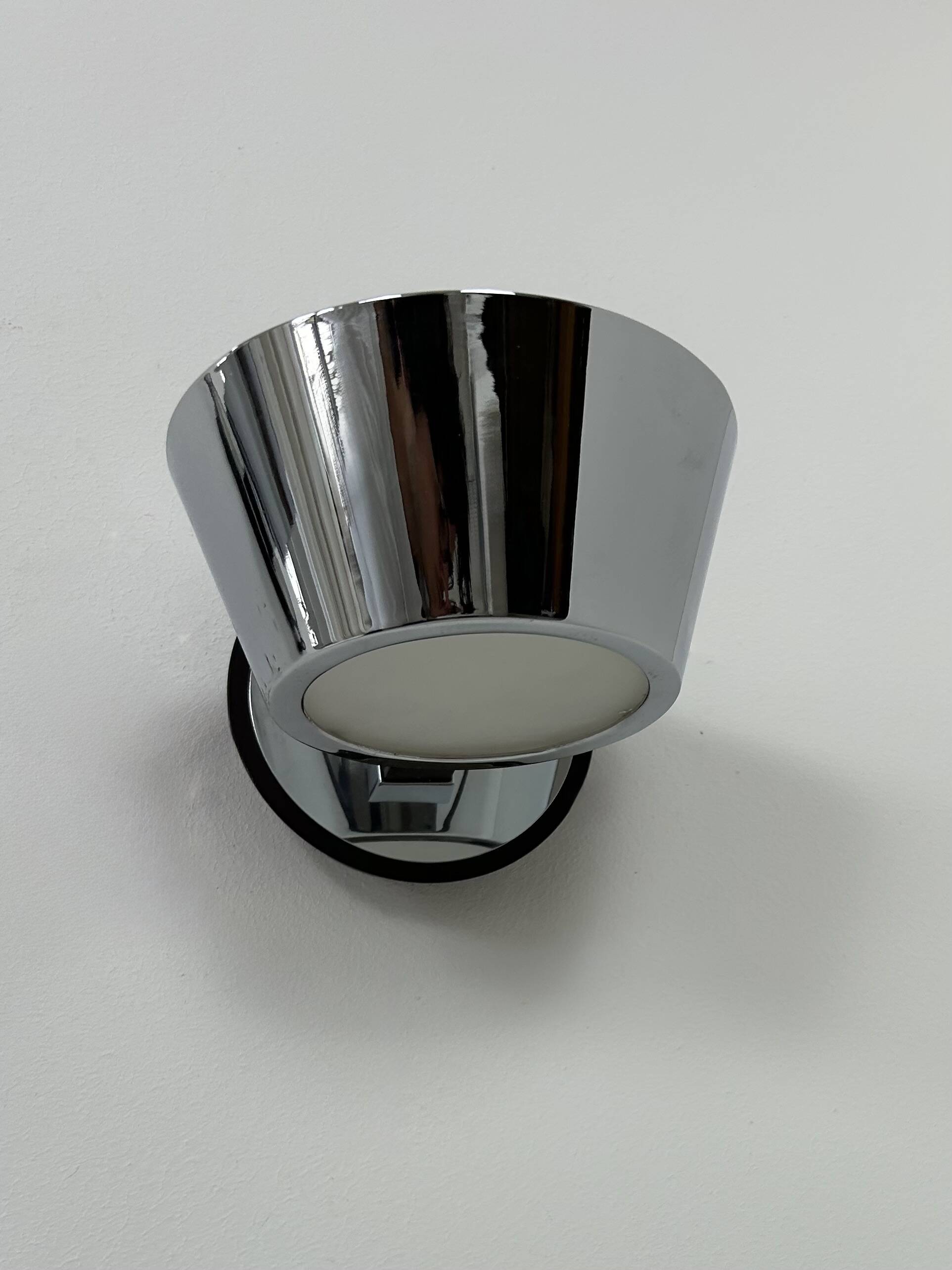 Pair of vintage wall lights, chrome and frosted glass, France, 1970.