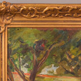 Post Impressionist Oil of Trees and Building
