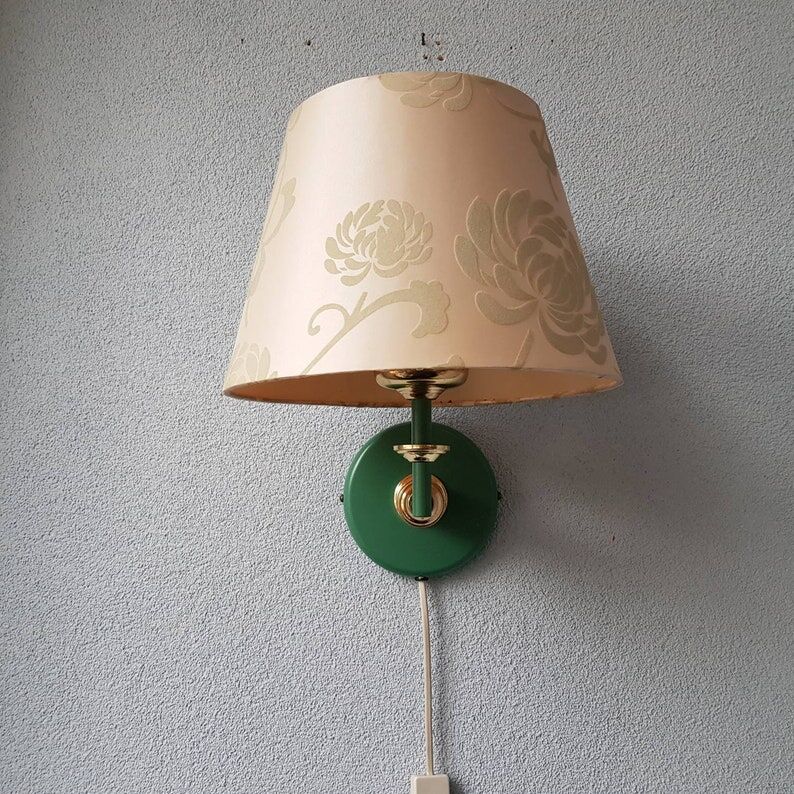 Metal wall lamp with fabric lampshade 1980