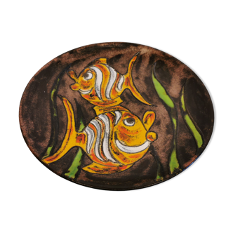 Ceramic dish/wall decoration, danish from the 60s, stamped on the back. with motif of two fish