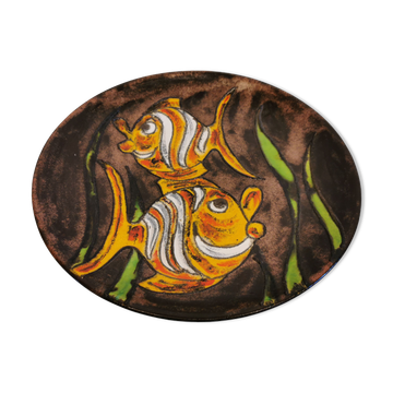 Ceramic dish/wall decoration, danish from the 60s, stamped on the back. with motif of two fish
