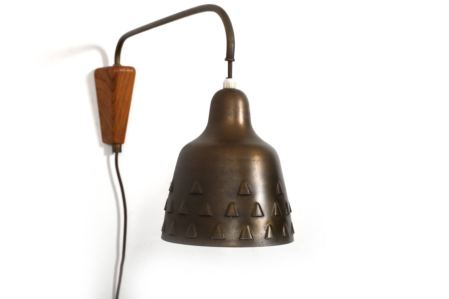 Rare Danish Wall Lamp in Brass and Teak 1950s