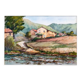 André Duculty (1912-1990) Watercolor on paper "Landscape of Vabres l'Abbaye (Aveyron)" Signed below