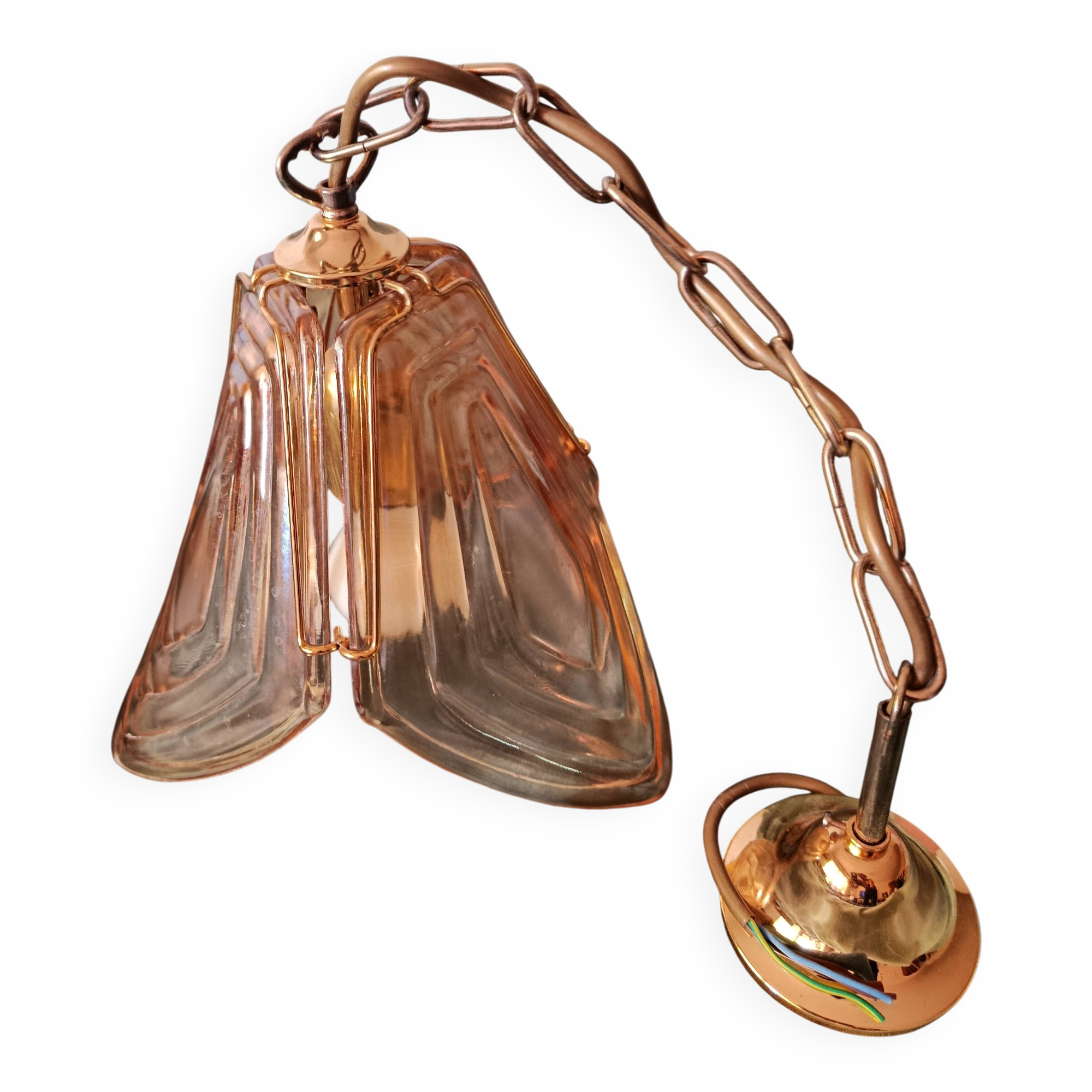 Vintage suspension in amber glass and brass