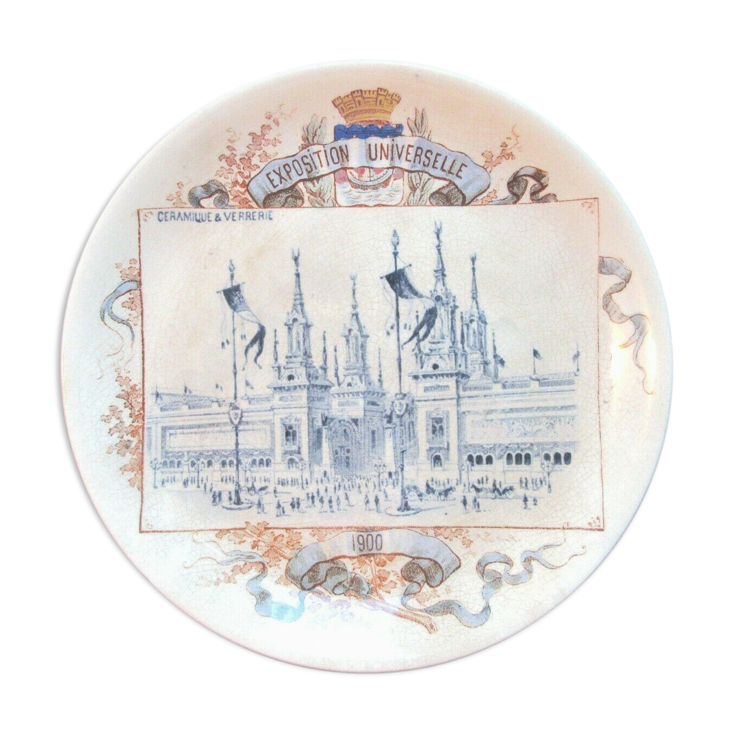 Lens plate Sarreguemines World's Fair 1900: Ceramics, Glassworks