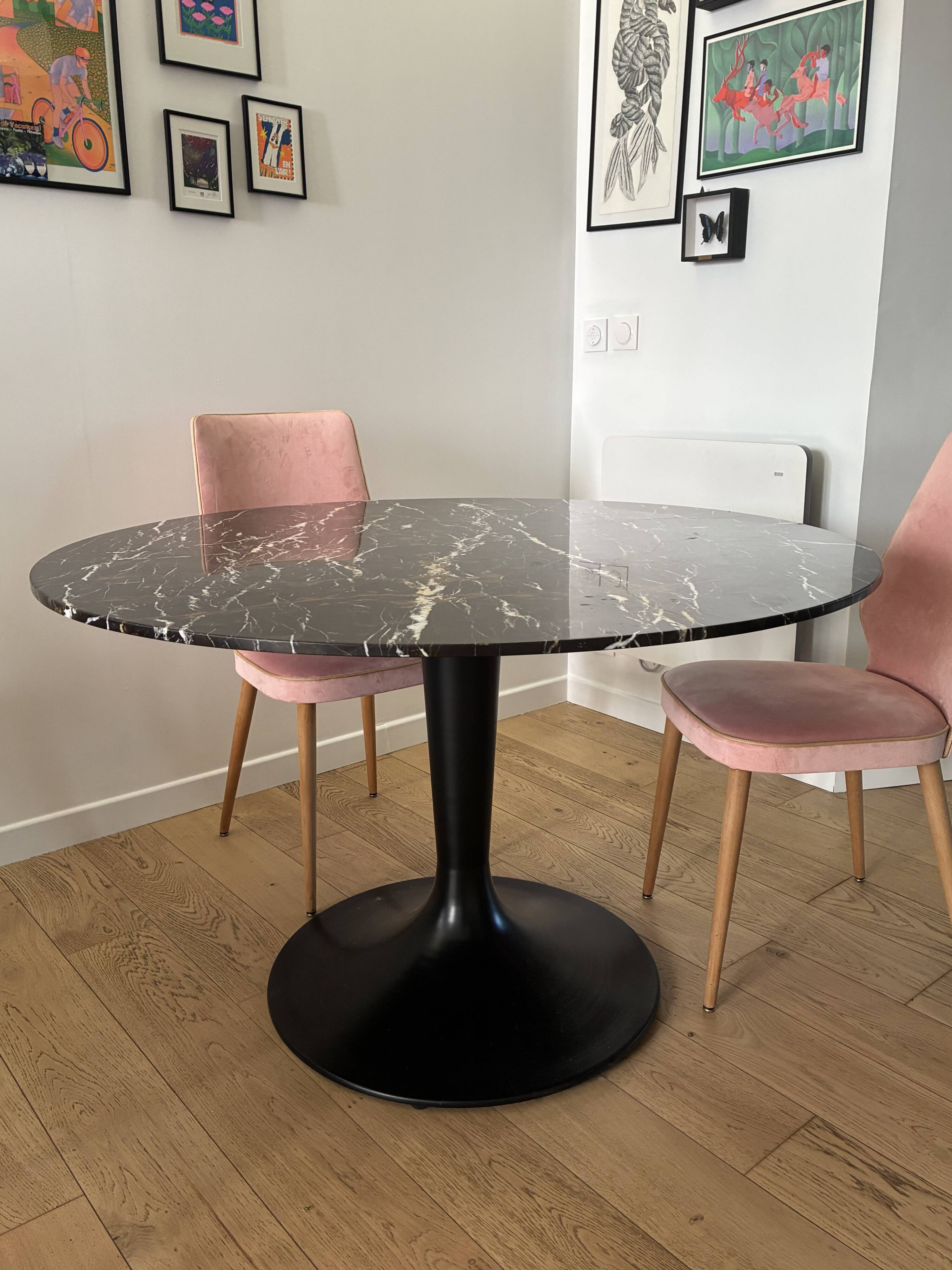 Round table AMPM in black/brown marble + Tulip base _ Diameter 120 cm
