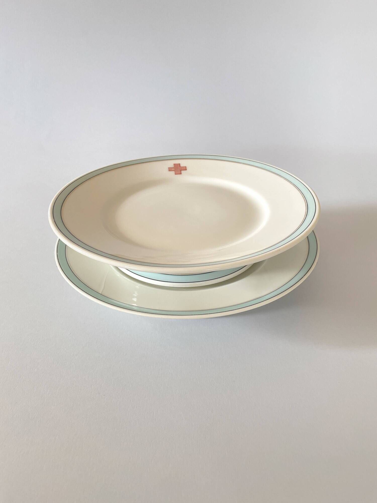 Pair of Limoges Porcelain Compotiers – Red Cross / Hospital Style