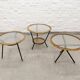 Mid-Century Set of Three Round Rattan and Glass Side Tables, 1960s