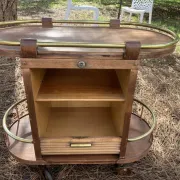 Vintage wooden and brass rolling dessert trolley – 1950s/60s