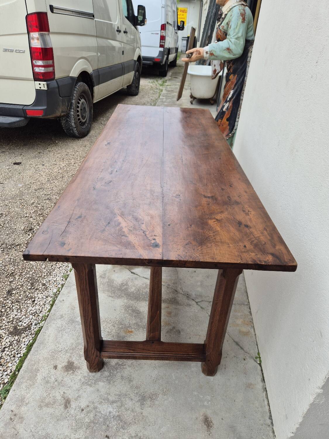19th century solid walnut Burgundy farmhouse table with two drawers - 1m82