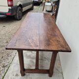 Table de Ferme bourguignonne à entretoise en noyer massif 19éme deux tiroirs-1m82