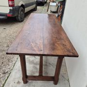 Table de Ferme bourguignonne à entretoise en noyer massif 19éme deux tiroirs-1m82