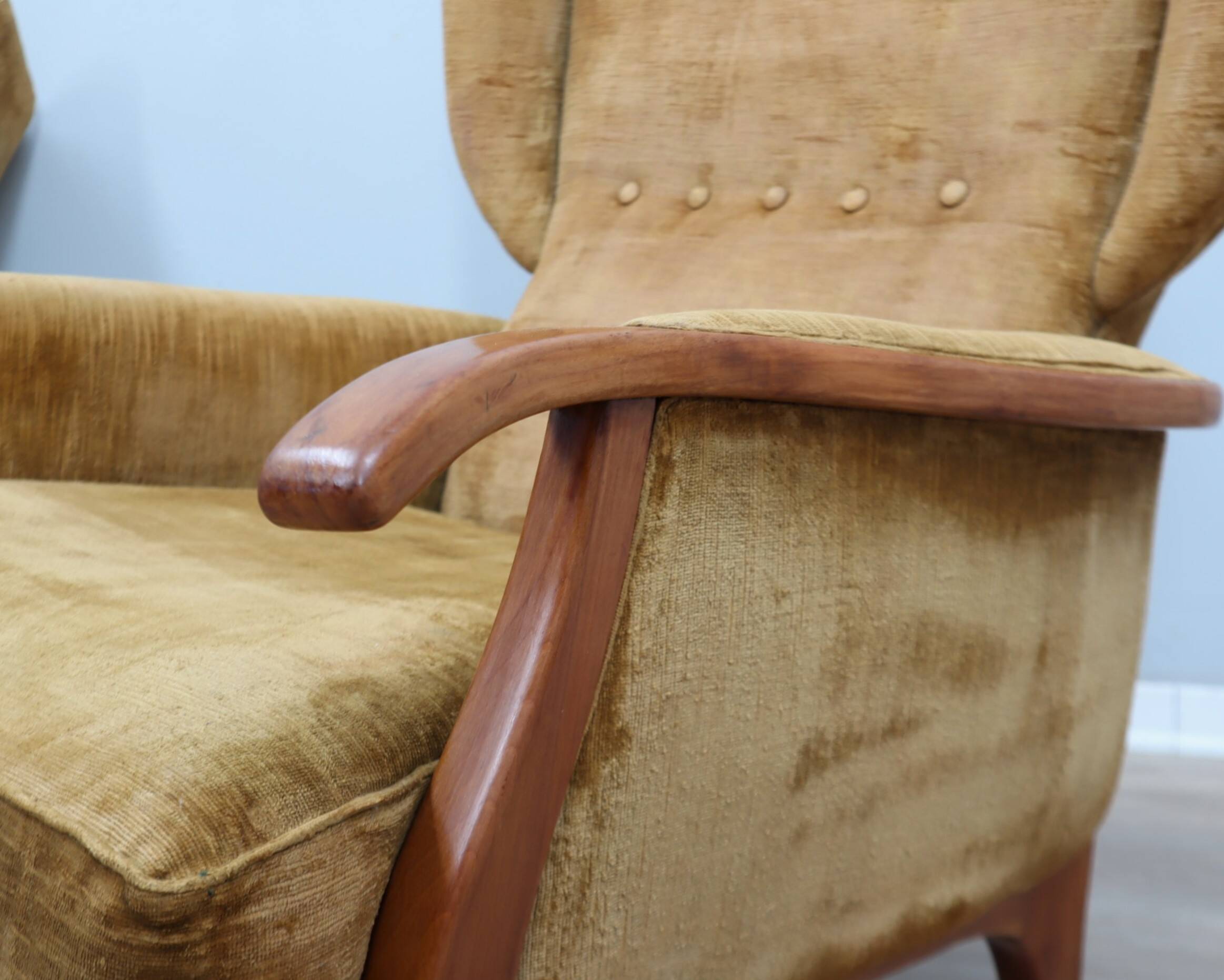 1950s Camea Italian reclining armchairs dralon velvet, set of 2
