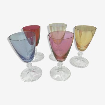 5 multicolored vintage foot glass