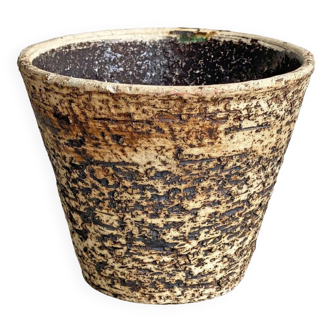 Small vintage "Birch Bark" ceramic planter, Chamotte flower pot