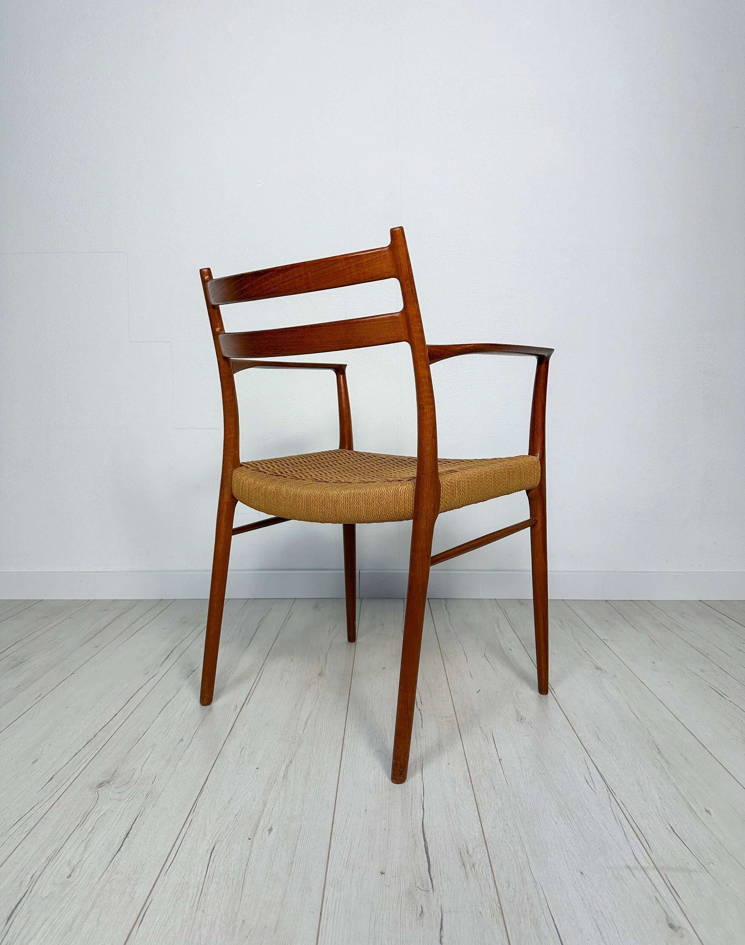 1950s Danish GS700 teak & papercord dining armchair by Arne Wahl Iversen for Glyngøre Stolefabrik