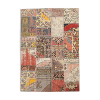 5x8 red vintage patchwork rug, 243x171cm