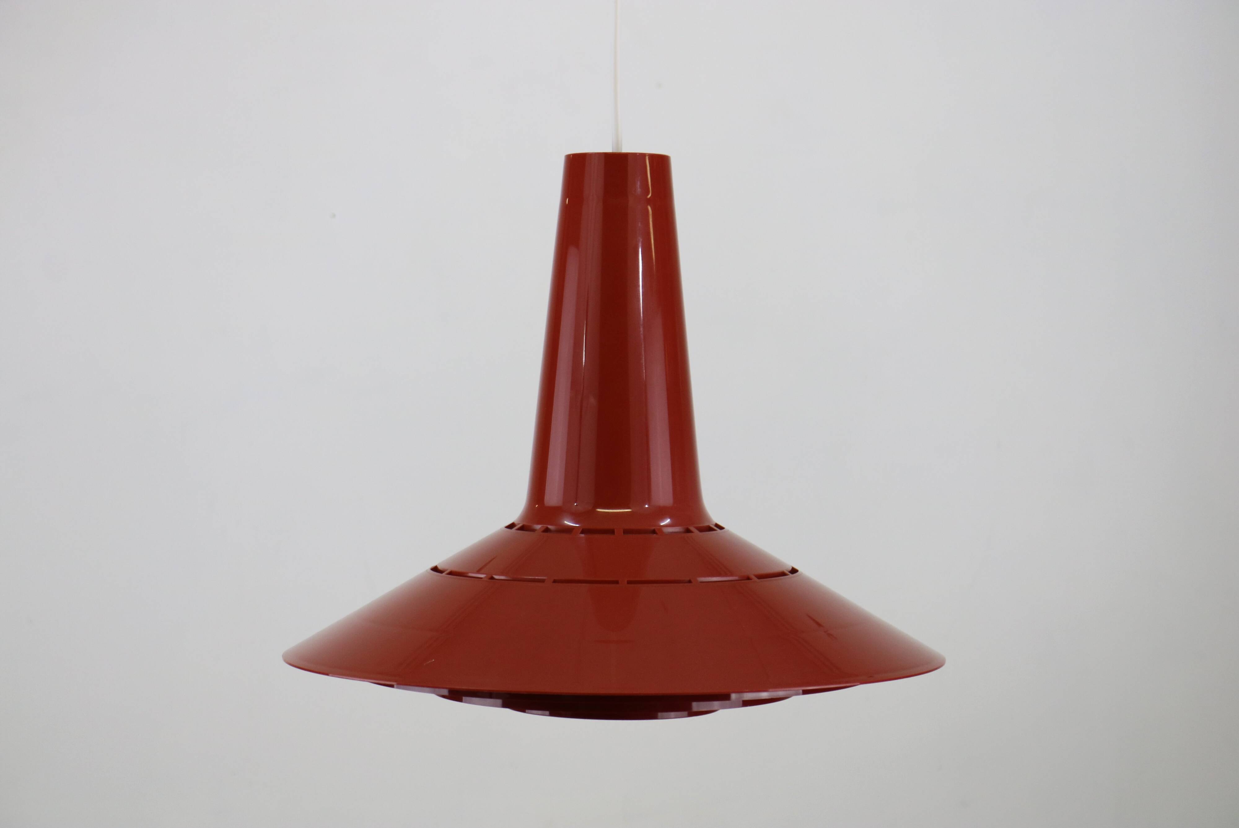 Dark red space age ceiling lamps by Bent Karlby for A. Schroder Kemi  -70's