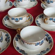 Antique Limoges porcelain coffee/tea service – 14 pieces with blue rose decoration.
