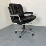 Mid-Century Italian Modernist Leather and Steel Adjustable Desk Chair, 1950s