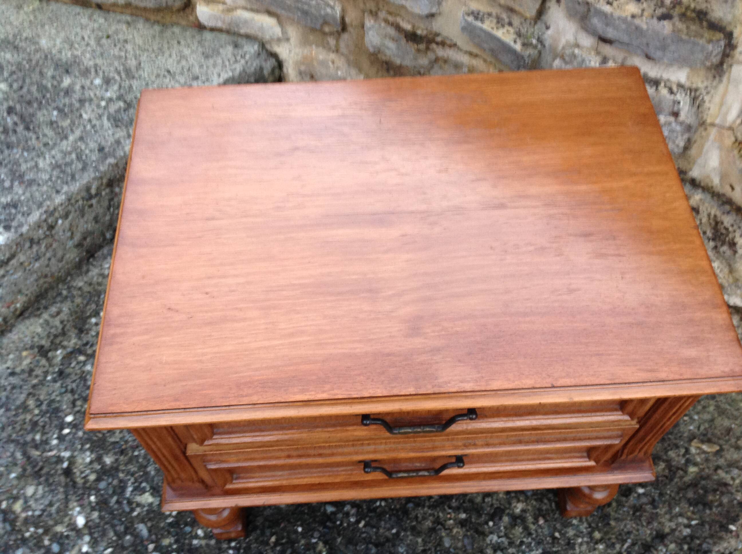 Two-drawer bedside table in oak veneer / 60s-70s