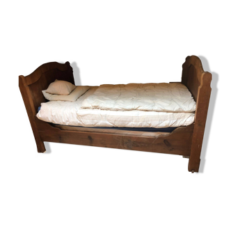 Solid wood sleigh bed with box spring and mattress