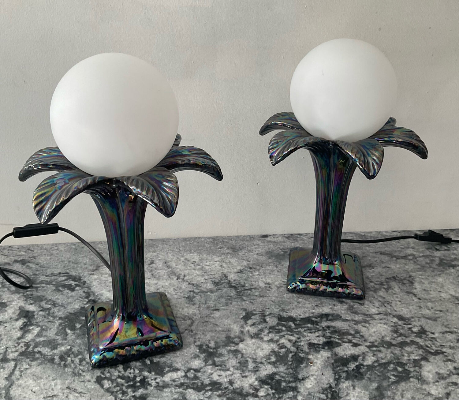 Pair of palm tree lamps in Italian ceramic from the 1970s.