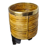 Rattan and brass basket, Italy, 1970, 25 cm diam
