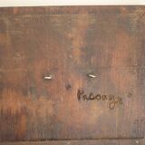 Carved wooden mirror, signed P. Guallino, "le passage", brutalist design from the 80s