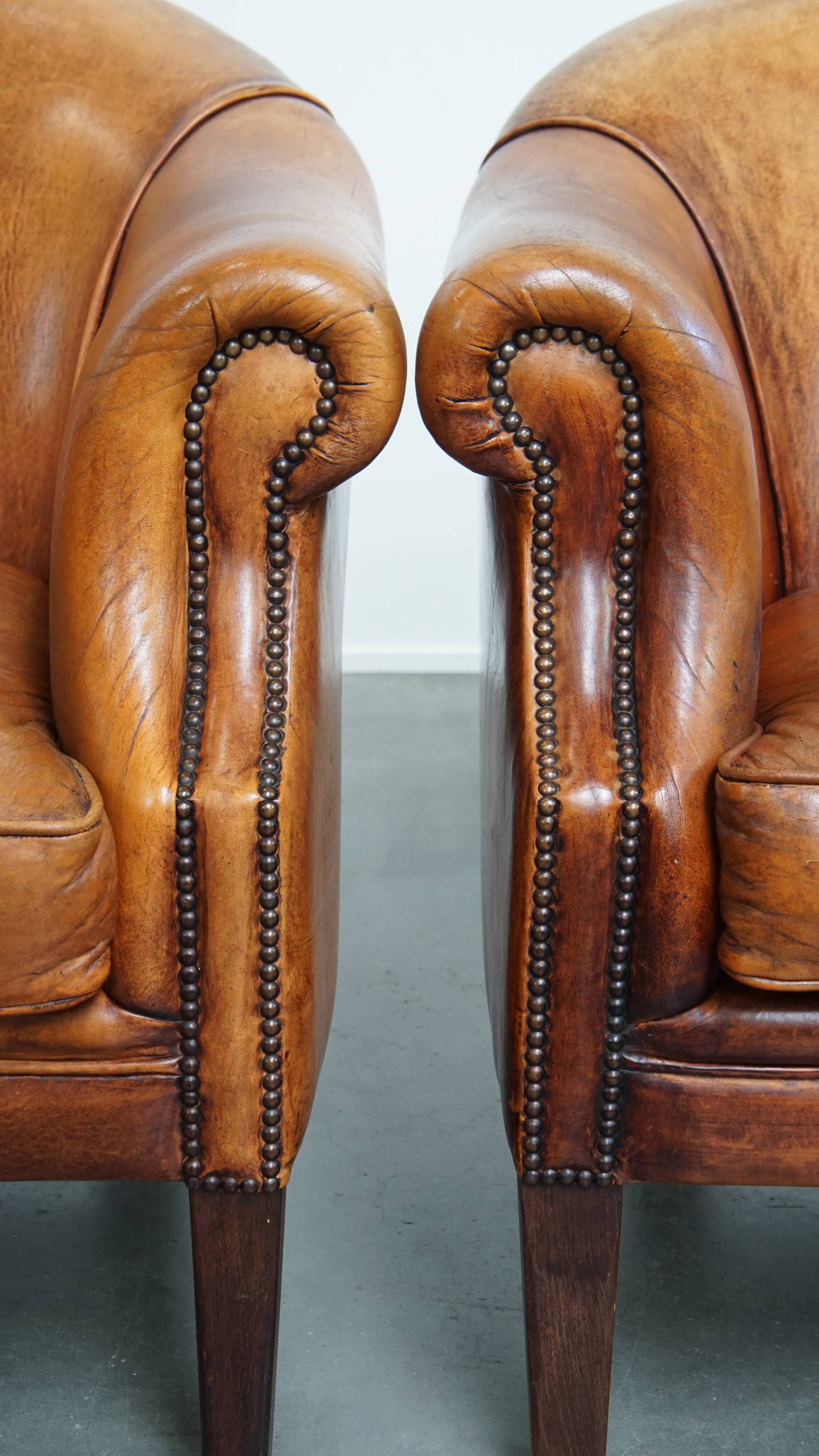 Set of 2 club chairs made of sheepskin leather