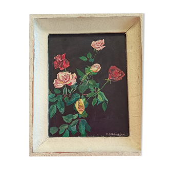 Painting of roses on cardboard Jarrossay