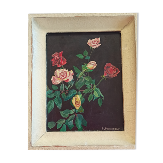Tableau peinture roses sur cartoil Jarrossay