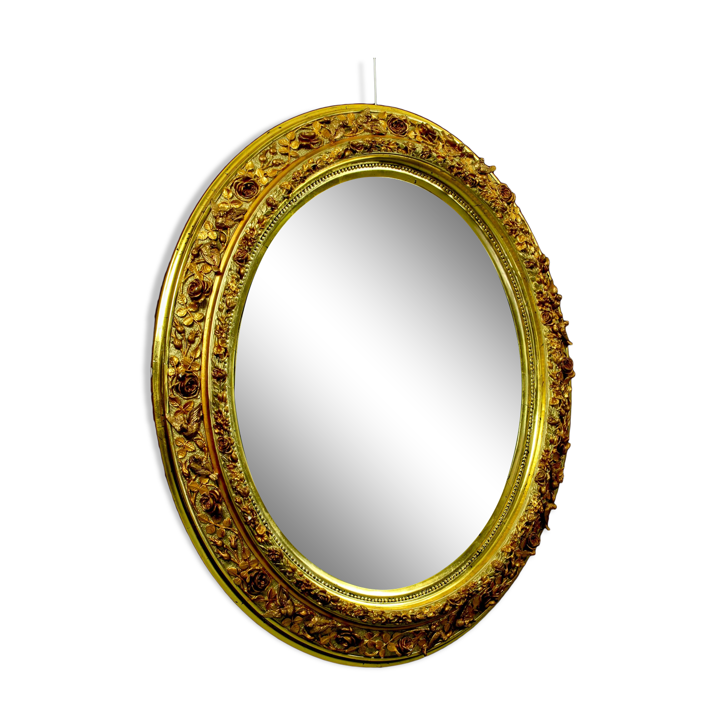 19th century French Gilt  butler mirror with roses and birds