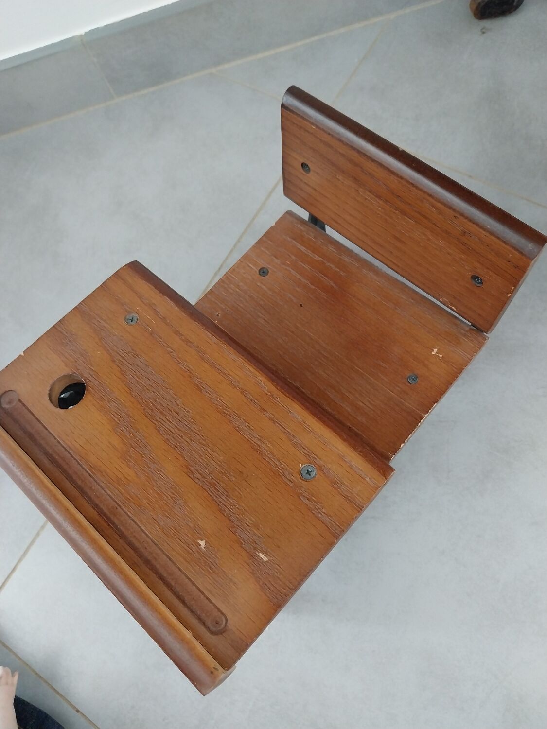 Wooden swing desk and porcelain dolls