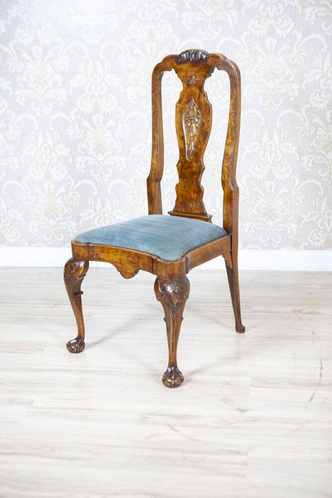 Vintage English Walnut Chairs, 1920s, Set of 3
