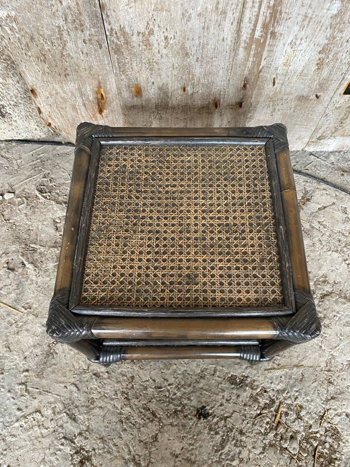 Bamboo Bedside Table + Caned Trays 1960 Vintage #D543