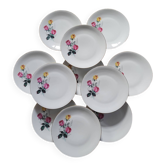 Assiettes plates  porcelaine P.L. France à roses — Années 1950-60