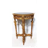 Napoleon III Pedestal Table (late 19th C.) Gilded and Carved Wood with Modern Black Top