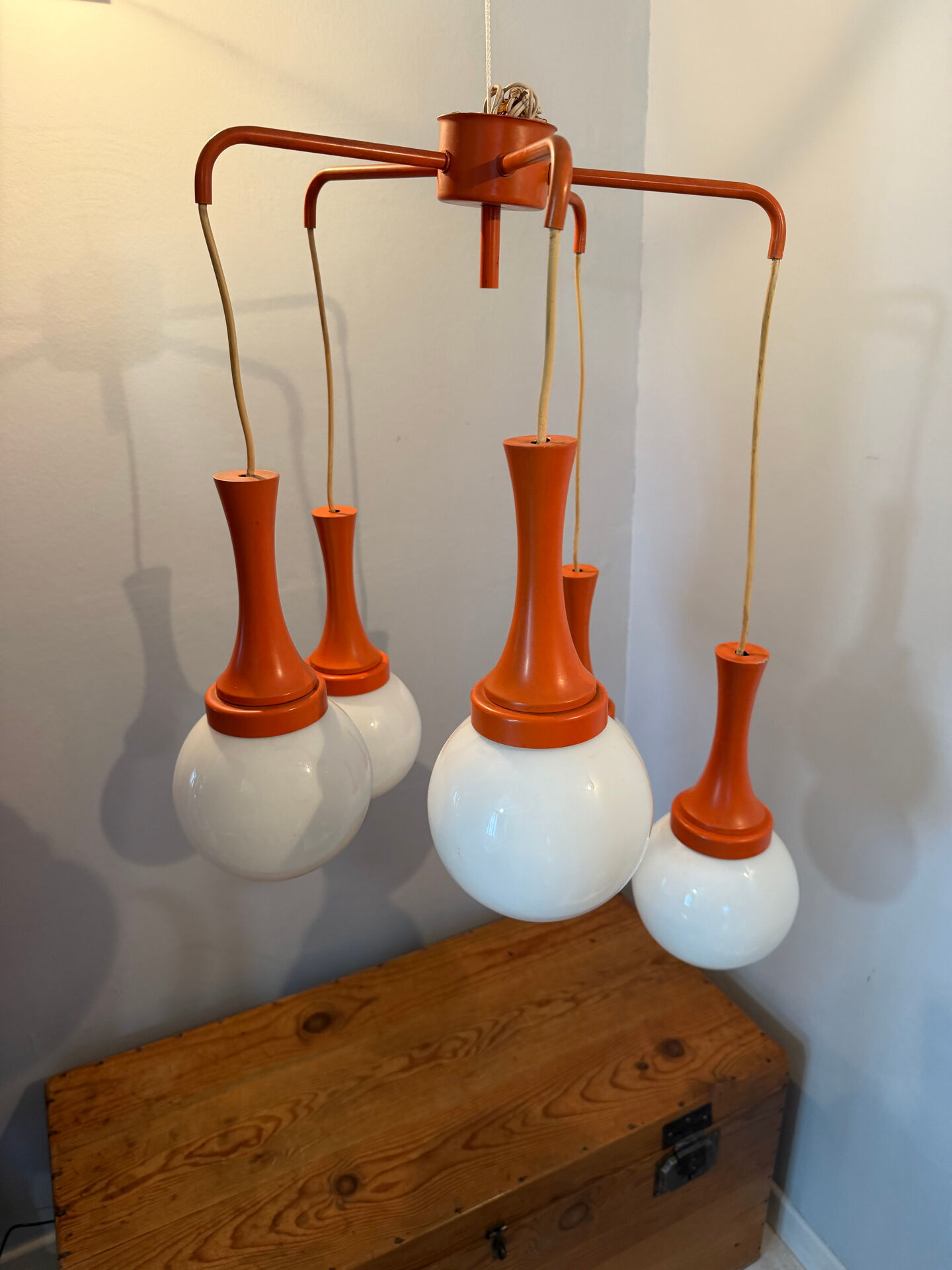 Suspension cascade design Space age orange vintage from the 70s.
