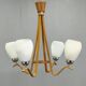 Pair of Czech Mid-Century Wood and Glass Chandeliers by Dřevo Humpolec