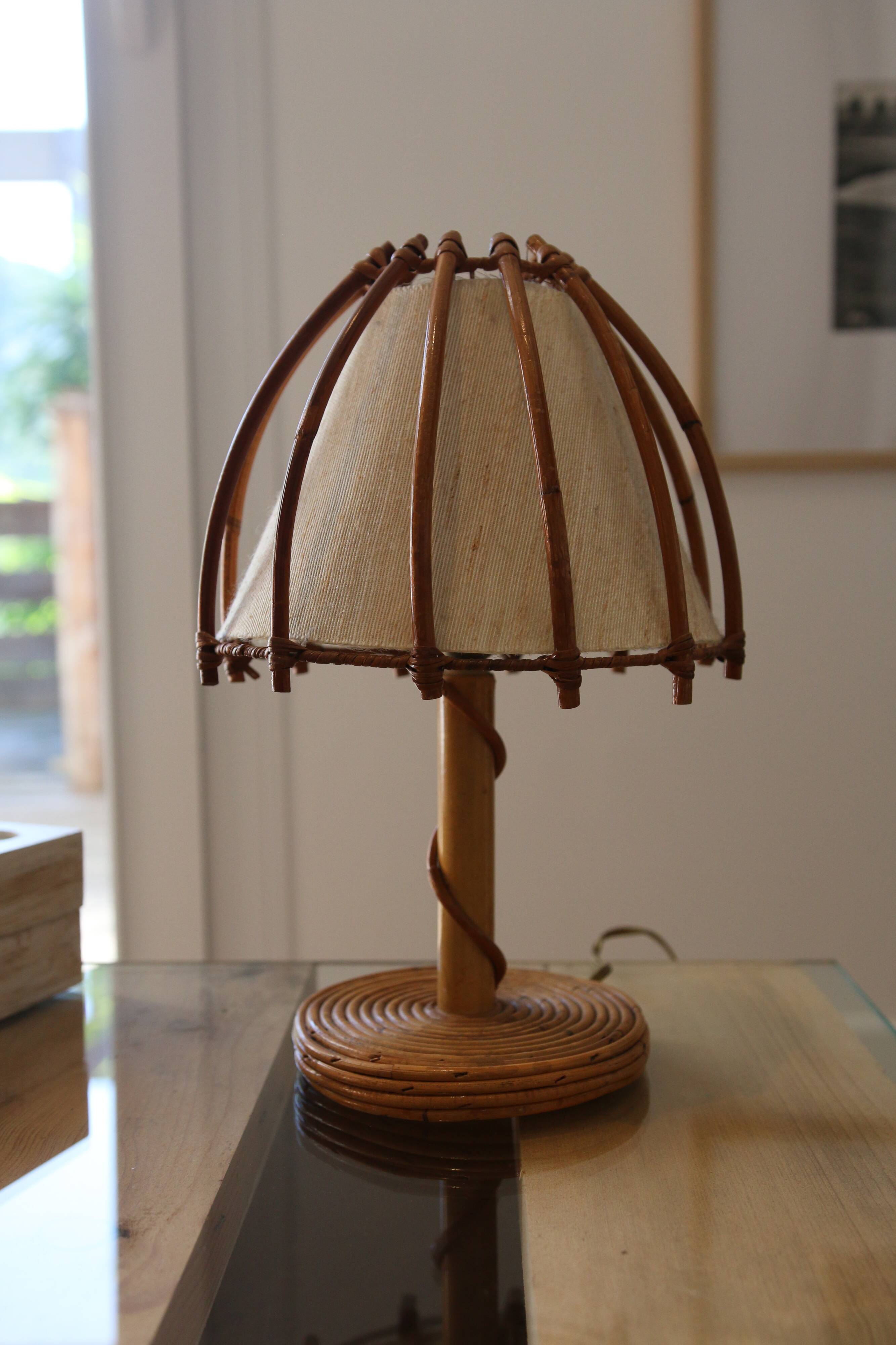 Louis Sognot rattan lamp, 1950s-60s