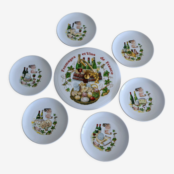 Porcelain cheese platter and its 6 assorted plates