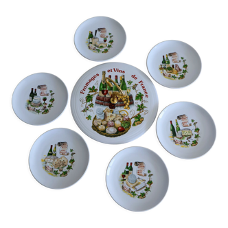 Porcelain cheese platter and its 6 assorted plates