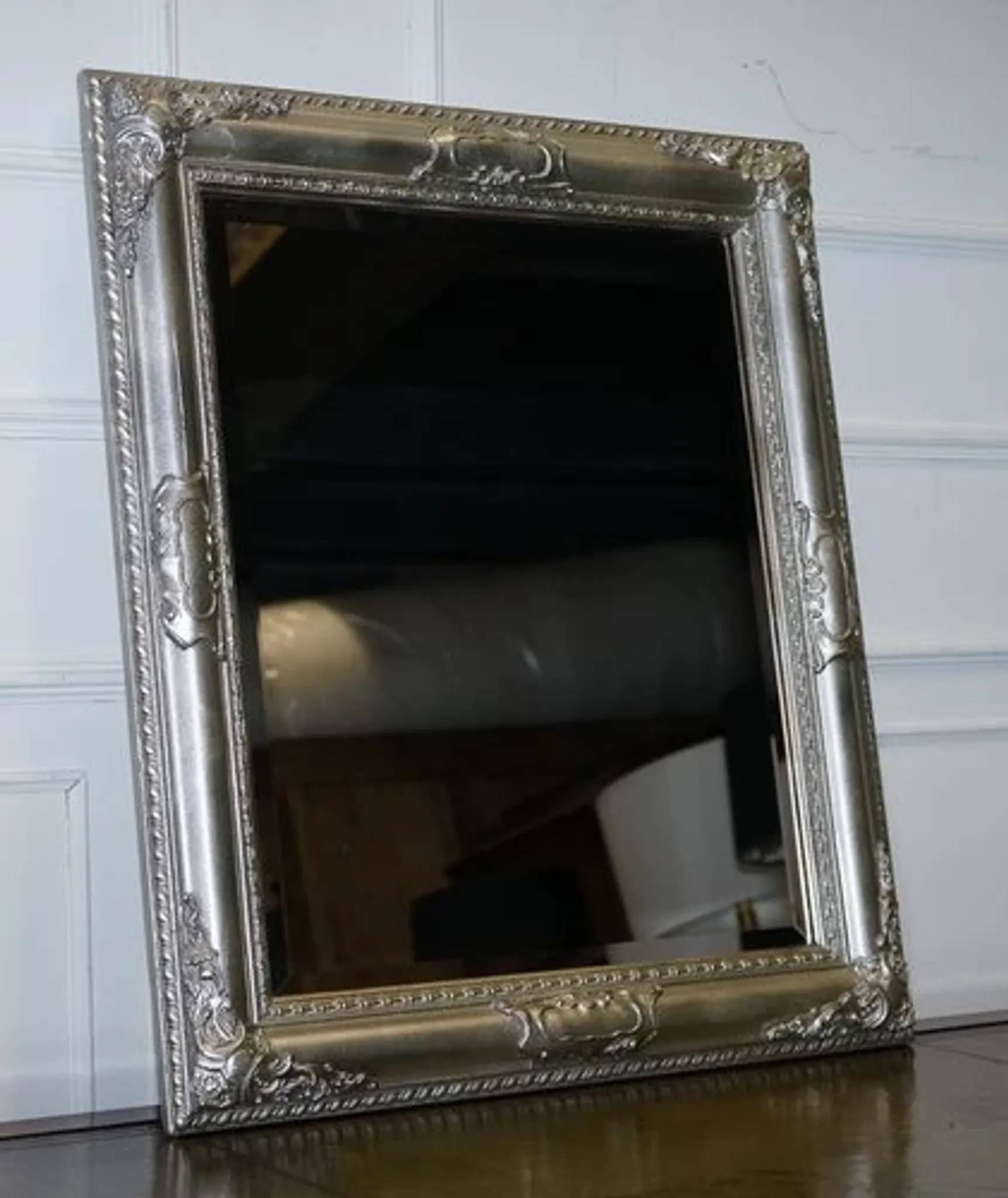 Bevelled Sculpted Silver Rectangular Mirror