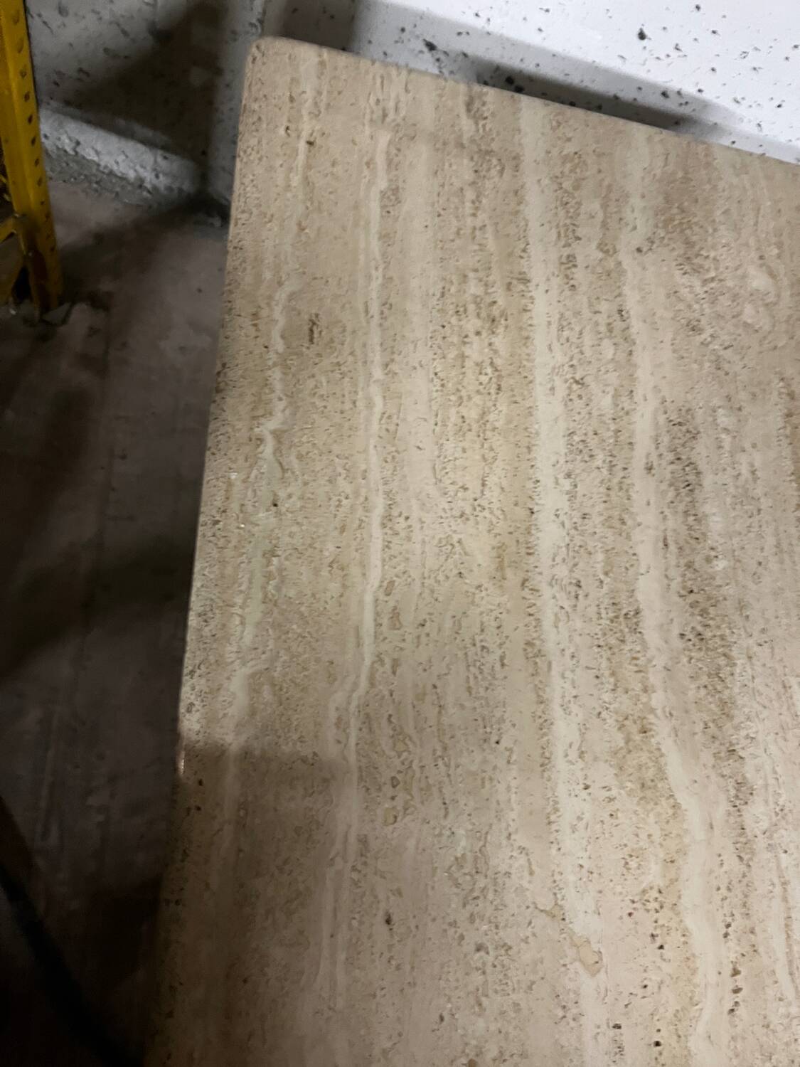 Light beige travertine Italian minimalist coffee table, solid natural stone 1980s