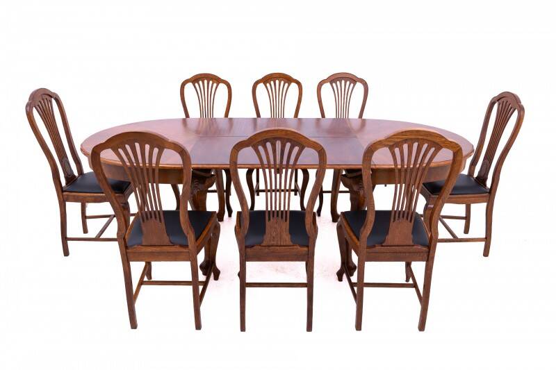 Large extendable table with eight chairs, late 19th century, France. After renovation.