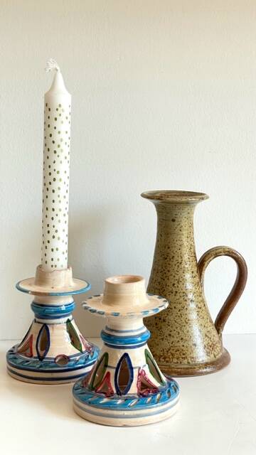 3 vintage ceramic craft candle holders