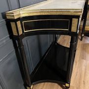 Pair of Louis XVI Style Black Lacquered Wood Console Tables